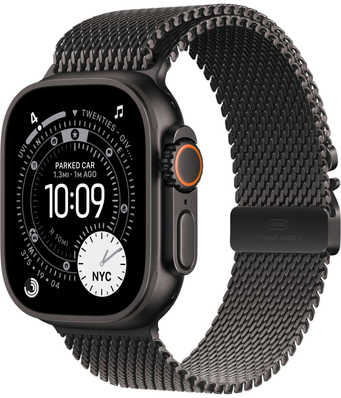 Apple Watch Ultra 3, Black Titanium Case with Black Titanium Milanese Loop (L)